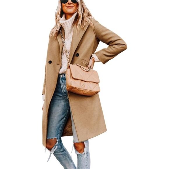 Hooever Women's Winter Wool Coat Casual Notch Lapel Single-Breasted Peacoat - Picture 1 of 7